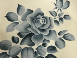 アンティーク　塩瀬　手描き　薔薇模様名古屋帯